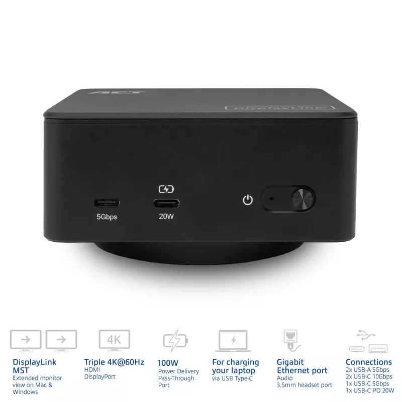 ACT Universal USB-C Docking Station 4K, for 3 HDMI/DisplayPort monitors, DisplayLink