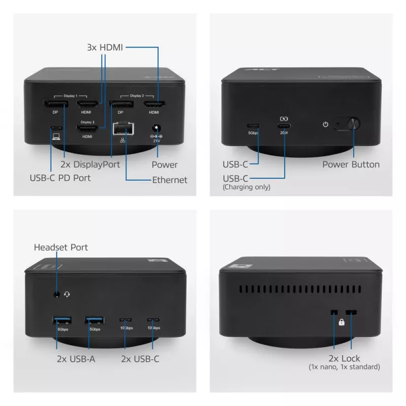 ACT Universal USB-C Docking Station 4K, for 3 HDMI/DisplayPort monitors, DisplayLink