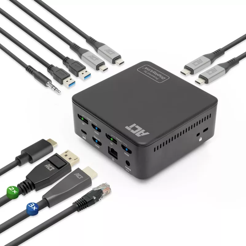ACT Universal USB-C Docking Station 4K, for 3 HDMI/DisplayPort monitors, DisplayLink