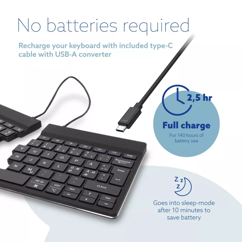R-Go Tools Ergonomic keyboard R-Go Split Break with break software, ergonomic split keyboard, QWERTY (NORDIC), Bluetooth, black