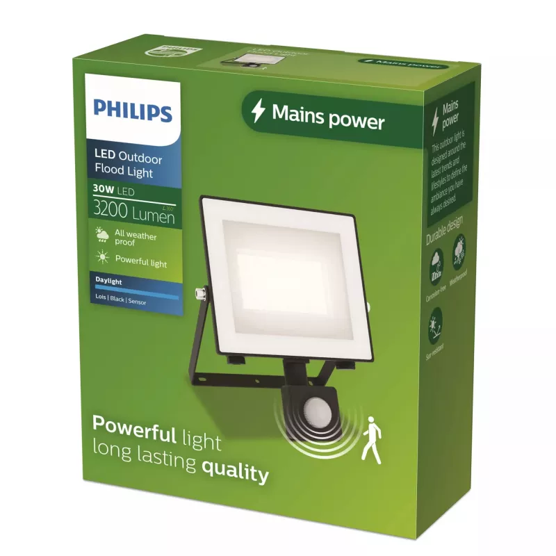 Outdoor Wall Light Philips Lois 30W LED, Black, Metal Housing, 220-240V, Non-changeable LED