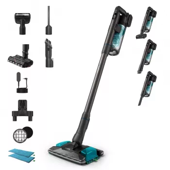 2-in-1 stick vacuum Philips XC8155/01 — battery-powered dry & wet bagless cleaner, 25.2 V, 0.6 L dust bin, blue