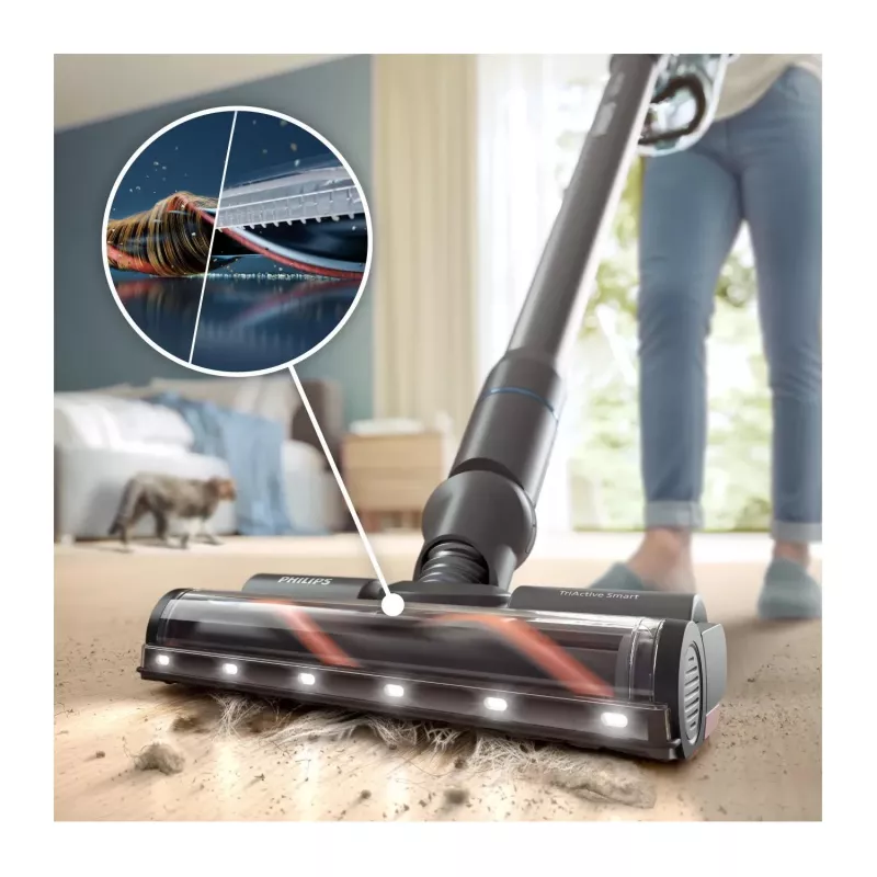 2-in-1 stick vacuum Philips XC8155/01 — battery-powered dry & wet bagless cleaner, 25.2 V, 0.6 L dust bin, blue