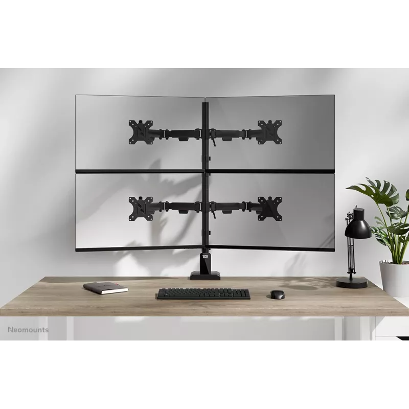 Quadruple monitor arm Neomounts DS60-600BL2-2 for 10–32 inch screens, VESA 75x75–100x100, max load 8 kg, clamp/grommet, black