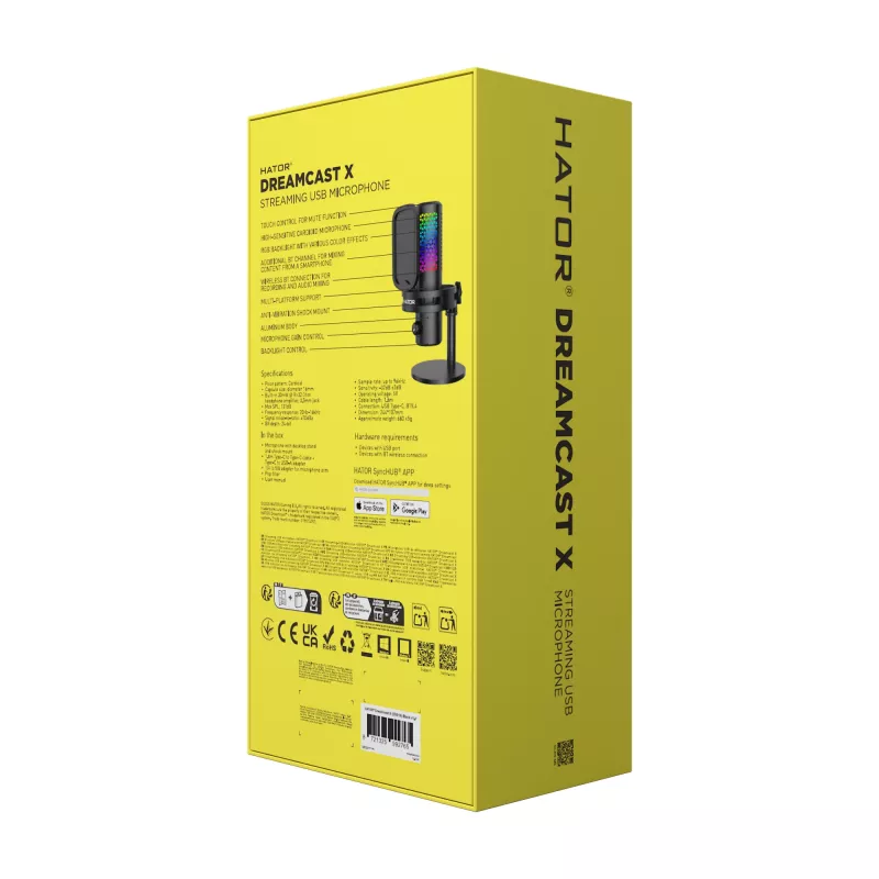 HATOR Dreamcast X, Black, Podcast microphone, -32 dB, 20 - 16000 Hz, 16 bit, 96 kHz, 70 dB