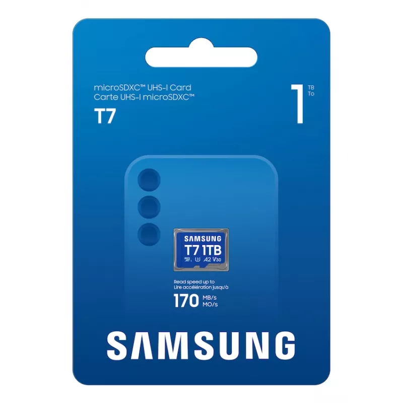 Samsung T7 microSD card, 1 TB, MicroSDXC, UHS-I, 170 MB/s, Class 3 (U3), V30