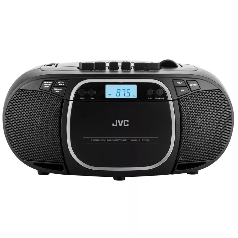 Portable CD player JVC RC-E451B Black — CD/MP3, Bluetooth, FM 87.5–108 MHz, USB, AUX, 3.2W RMS