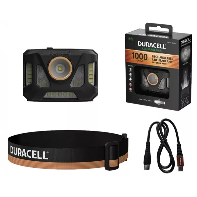 Headlamp Duracell DH1000R — black/orange, rechargeable hands-free light