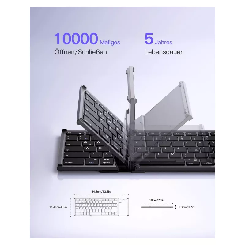 Inateck KB06101_STEEL GRAY keyboard Home RF Wireless + Bluetooth QWERTZ English Black