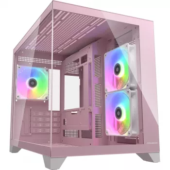 Mini Tower PC Case Cougar FV150 ARGB — Pink, supports 2x 120/140 mm side fans, 1x 120 mm rear, 2.5 inch/3.5 inch HDD, 285×435×365 mm