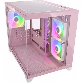 Mini Tower PC Case Cougar FV150 ARGB — Pink, supports 2x 120/140 mm side fans, 1x 120 mm rear, 2.5 inch/3.5 inch HDD, 285×435×365 mm