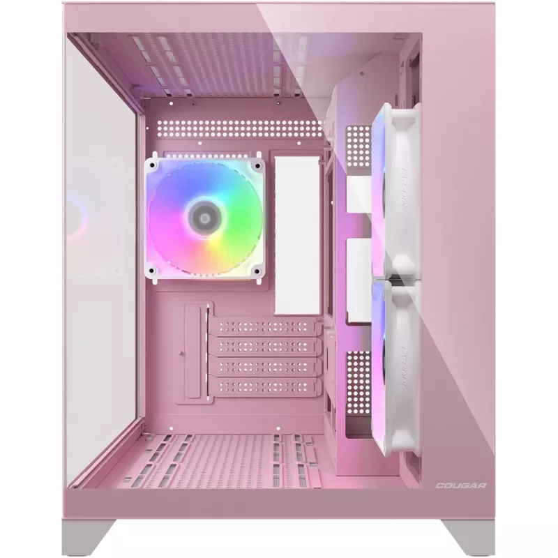 Mini Tower PC Case Cougar FV150 ARGB — Pink, supports 2x 120/140 mm side fans, 1x 120 mm rear, 2.5 inch/3.5 inch HDD, 285×435×365 mm