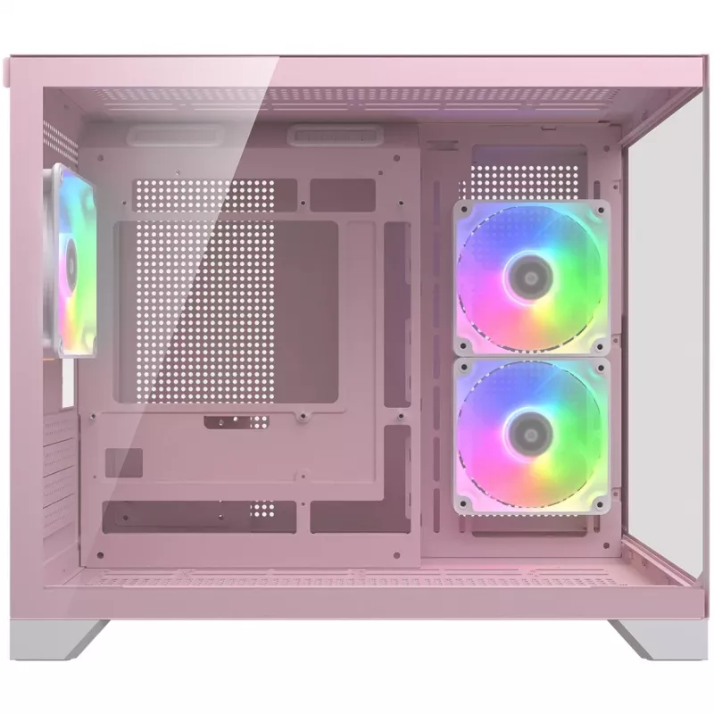 Mini Tower PC Case Cougar FV150 ARGB — Pink, supports 2x 120/140 mm side fans, 1x 120 mm rear, 2.5 inch/3.5 inch HDD, 285×435×365 mm