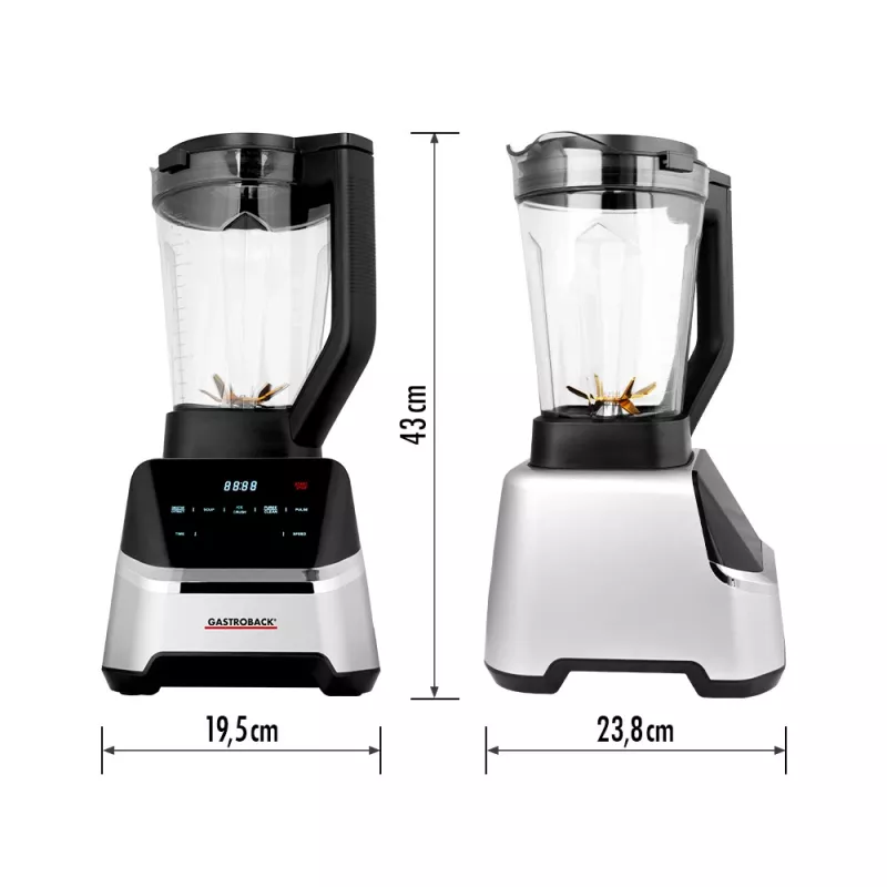 Tabletop blender GASTROBACK Mix & Soup (2000 W, 2 L, Tritan bowl, Titanium blades, Touch control, Black/Stainless steel)