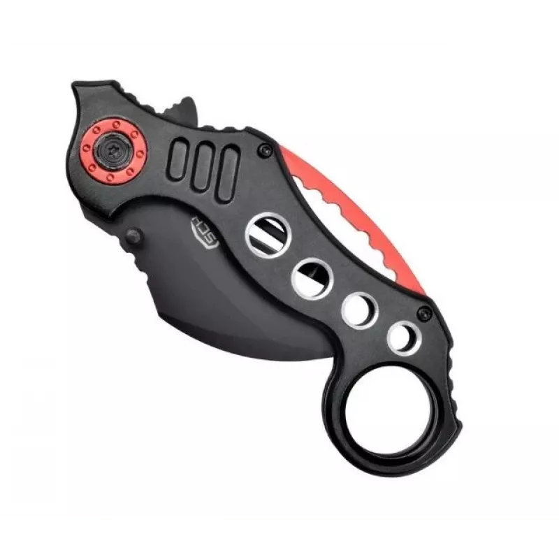 Pocket Karambit knife SCK K29 — fixed-blade style, black and red handle