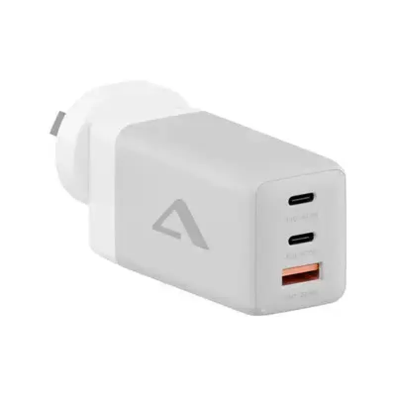 ALOGIC WCM3X67G indoor AC charger for smartphone and tablet, 110–240V, 2× USB‑C, grey/white