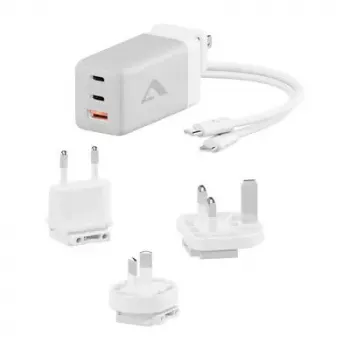 ALOGIC WCM3X67G indoor AC charger for smartphone and tablet, 110–240V, 2× USB‑C, grey/white