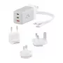 ALOGIC WCM3X67G indoor AC charger for smartphone and tablet, 110–240V, 2× USB‑C, grey/white