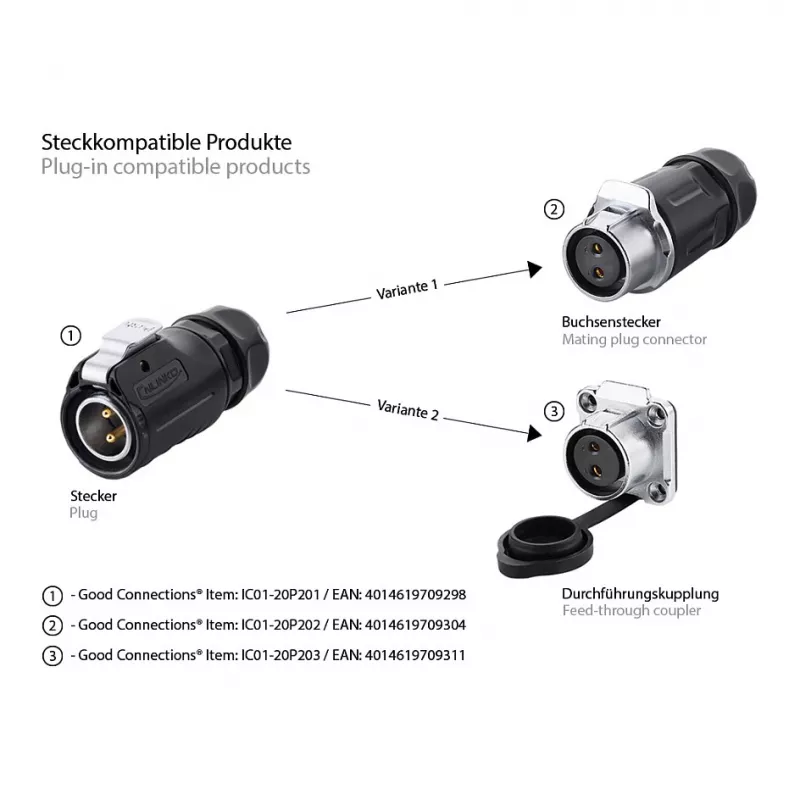Wire Connector S1 Power 2-pin Black Alcasa IC01-20P201