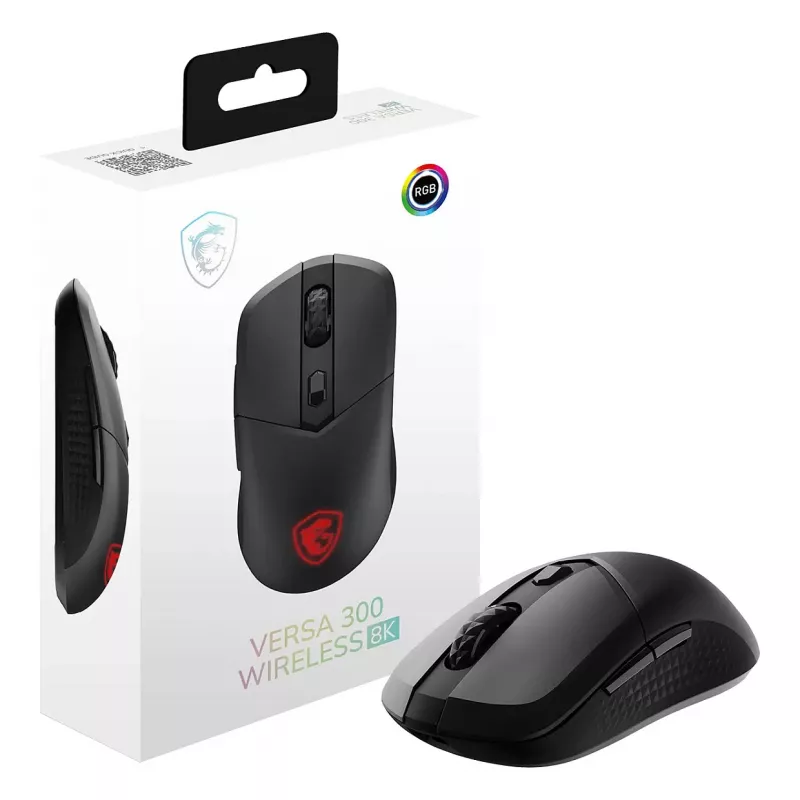MSI VERSA 300 WIRELESS 8K Gaming Mouse, Ambidextrous, Optical, 2600 DPI, 6 Buttons, Black