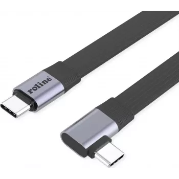 ROLINE USB4-2.0 Cable (80 Gbit/s), Flat ST/ST, straight-90° Angled, 0,13m (11.02.9099)