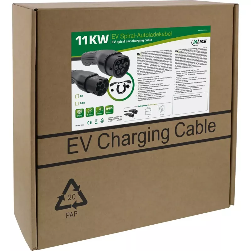 InLine 16273S Electric Vehicle Charging Cable, Type 2, 11kW, 3-Phase, 3m Spiral