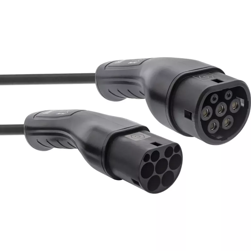 InLine 16283S Electric Vehicle Charging Cable, Type 2, 22 kW, 3-Phase, 3m Spiral Cable