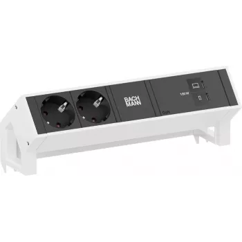 Power strip Bachmann DESK2 with 2x CEE 7/3 sockets and 1x USB-C PD 100W, cable 0.2 m, RAL9010