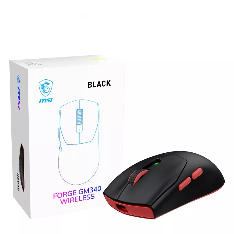 MSI Forge GM340 Wireless Gaming Mouse, Ambidextrous, Optical, 12000 DPI, Black