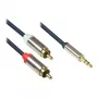 Audio Anschlusskabel High-Quality 3,5mm, Klinkenstecker an 2x RCA Stecker, Vollmetallgehäuse, dunkelblau, 2m, Good Connections (GC-M0059)