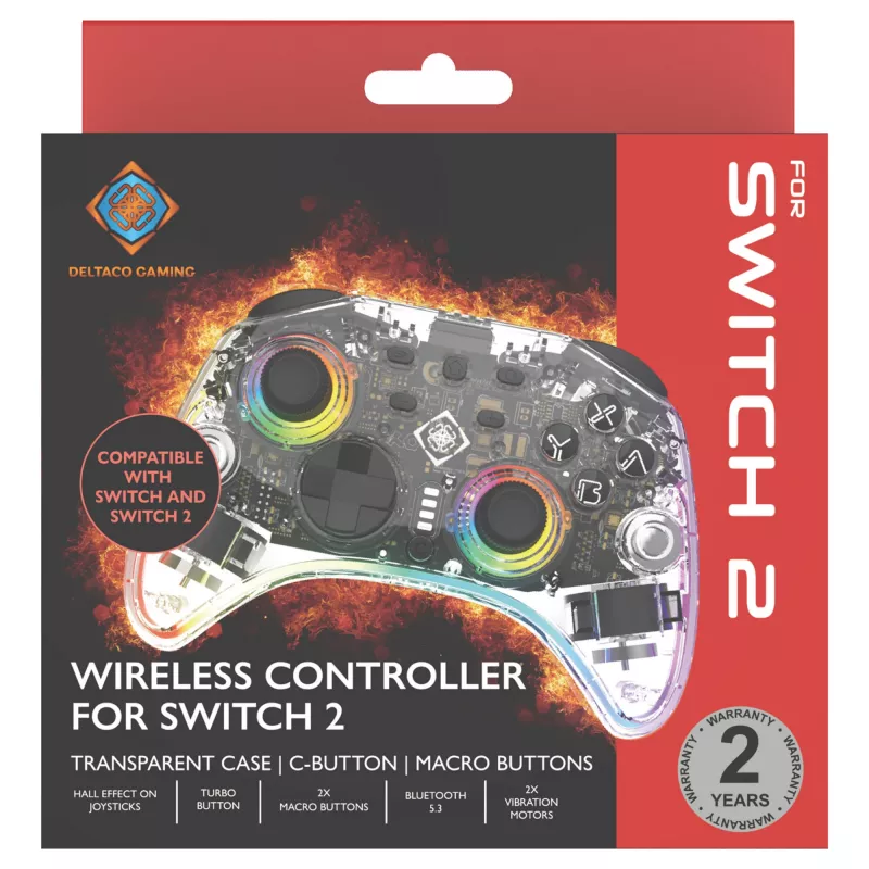 Gamepad Deltaco Gaming GAM-198-T Transparent Bluetooth/USB USB-C for Nintendo Switch, Switch 2, Switch OLED, Android, PC