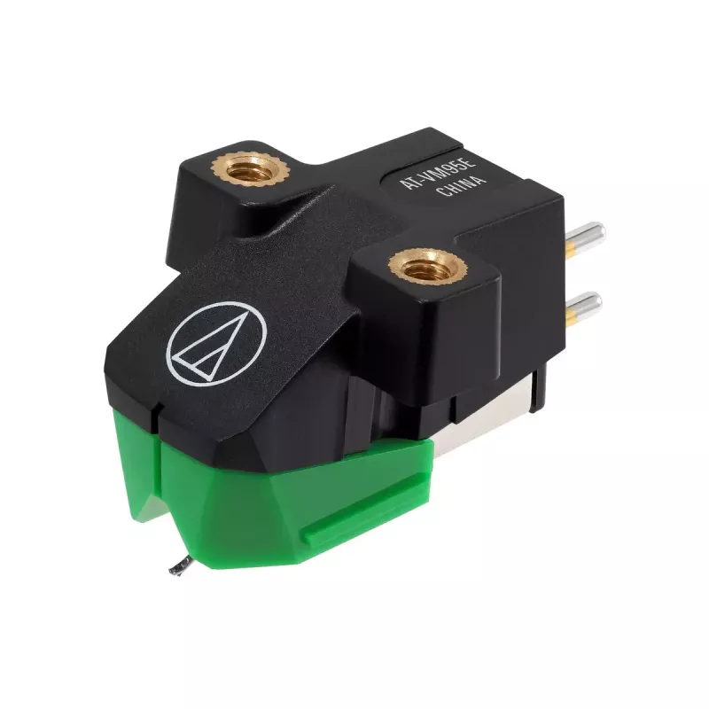 Audio-Technica AT-VM95E/H phono cartridge with AT-HS6BK headshell pre-assembled (black/green)