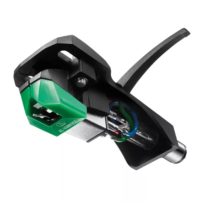 Audio-Technica AT-VM95E/H phono cartridge with AT-HS6BK headshell pre-assembled (black/green)