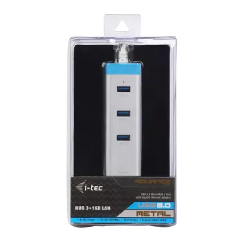 USB 3.0 hub with Gigabit Ethernet ITEC U3GLAN3HUB — 3-port metal hub, VIA VL812 + Realtek RTL8153, silver