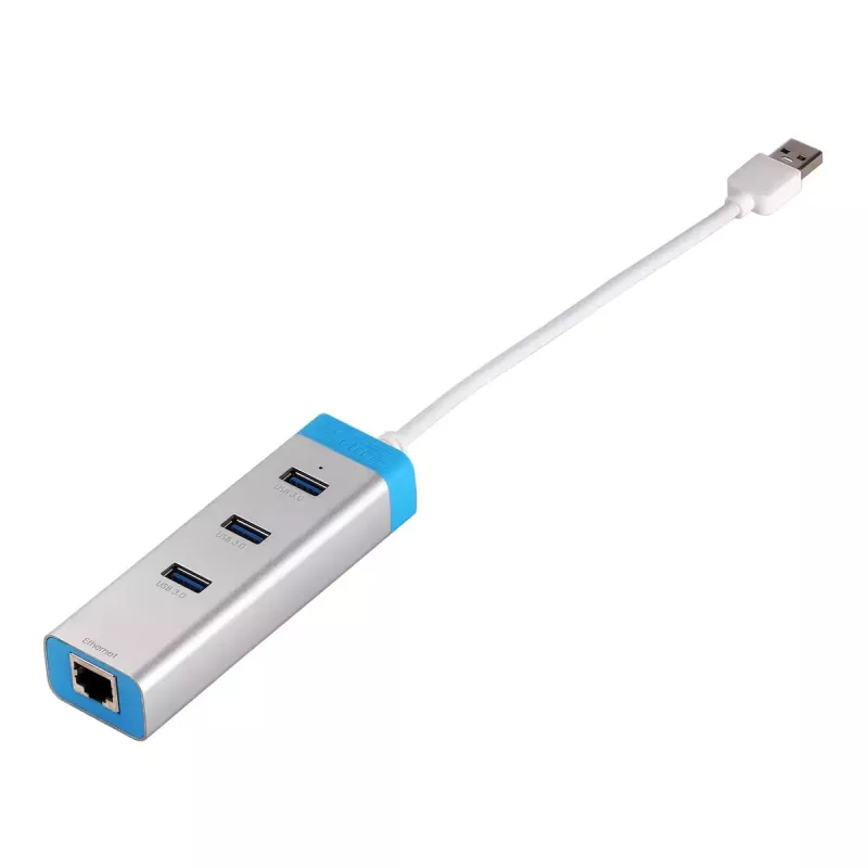 USB 3.0 hub with Gigabit Ethernet ITEC U3GLAN3HUB — 3-port metal hub, VIA VL812 + Realtek RTL8153, silver