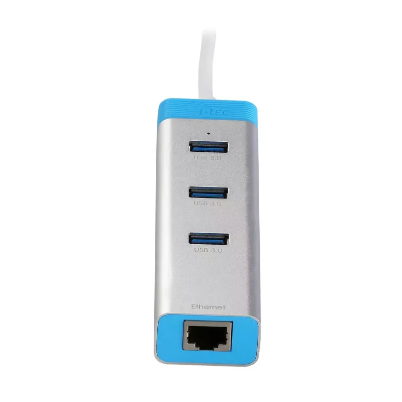 USB 3.0 hub with Gigabit Ethernet ITEC U3GLAN3HUB — 3-port metal hub, VIA VL812 + Realtek RTL8153, silver