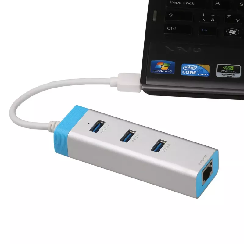 USB 3.0 hub with Gigabit Ethernet ITEC U3GLAN3HUB — 3-port metal hub, VIA VL812 + Realtek RTL8153, silver