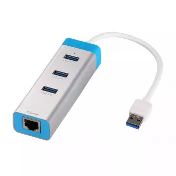 USB 3.0 hub with Gigabit Ethernet ITEC U3GLAN3HUB — 3-port metal hub, VIA VL812 + Realtek RTL8153, silver
