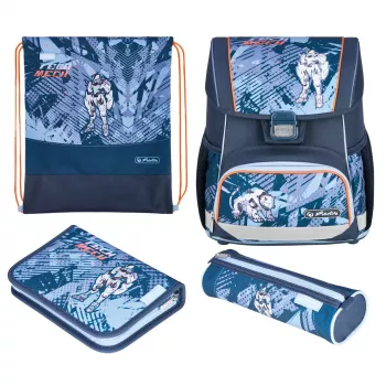 School bag set HERLITZ Loop Plus TechMech for boys — polyester, includes school bag, sport bag, pencil case, pencil pouch