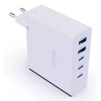 Verico MOJO GaN 140W Multi-Port USB-C and USB-A Fast Charger for Laptops, Smartphones, and Tablets, White