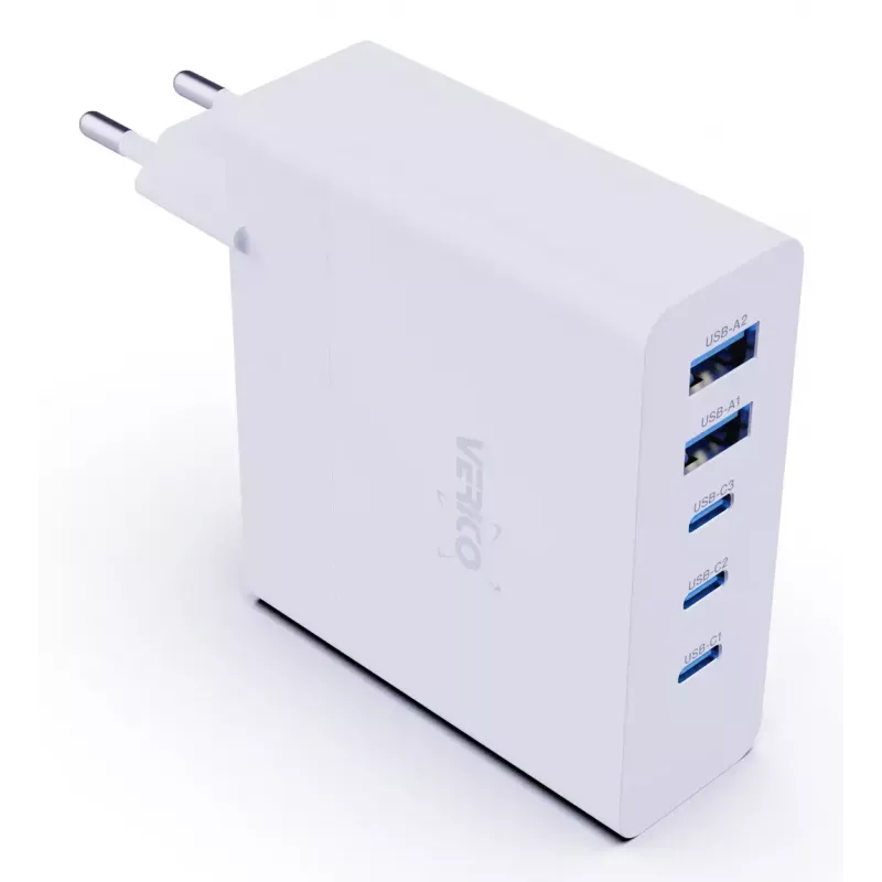 Verico MOJO GaN 140W Multi-Port USB-C and USB-A Fast Charger for Laptops, Smartphones, and Tablets, White