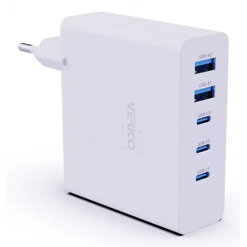 Verico MOJO GaN 140W Multi-Port USB-C and USB-A Fast Charger for Laptops, Smartphones, and Tablets, White