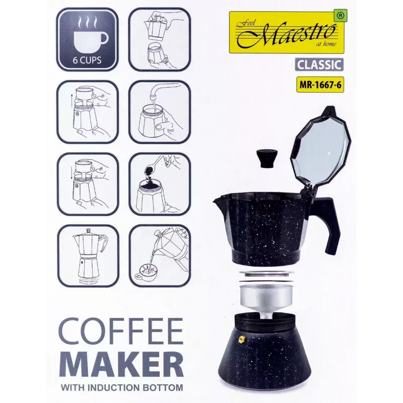 Coffee Maker Maestro MR-1667-6 — Stovetop Moka Pot for 6 Cups