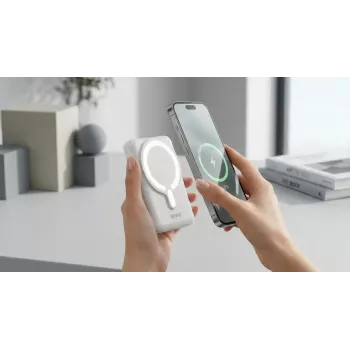 Power bank SAVIO BA-13 10000 mAh with 20W output and wireless charging, White