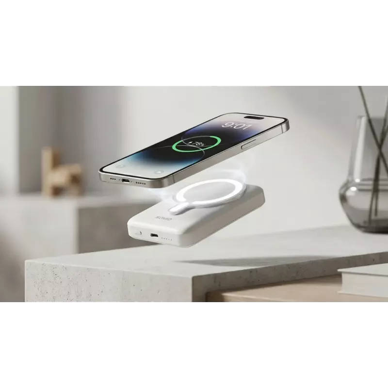 Power bank SAVIO BA-13 10000 mAh with 20W output and wireless charging, White