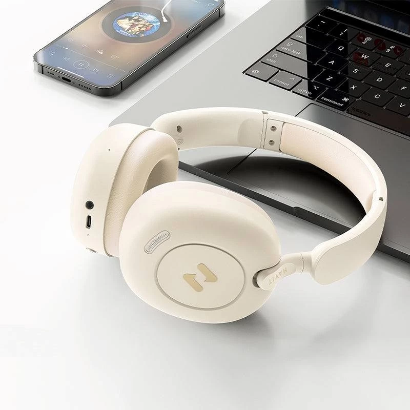 Over-ear Bluetooth Headphones HAVIT H655BT PRO — Wireless headphones, beige, Bluetooth audio