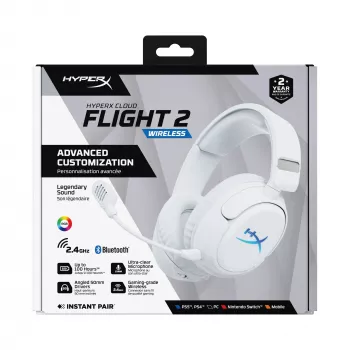 Wireless gaming headset KINGSTON HyperX Cloud Flight 2 with USB-C and Bluetooth, white