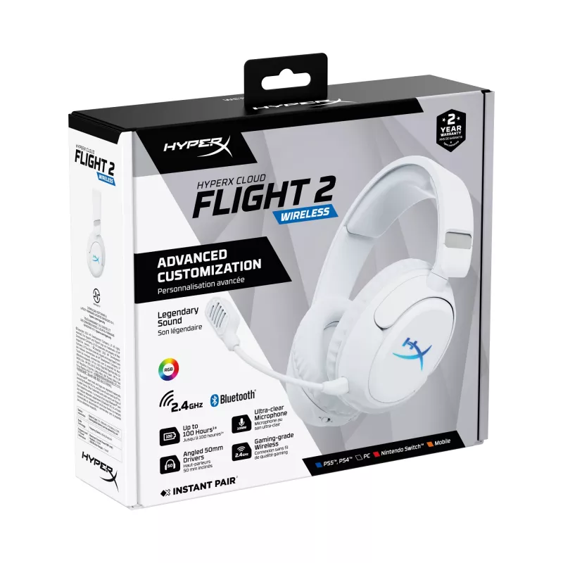 Wireless gaming headset KINGSTON HyperX Cloud Flight 2 with USB-C and Bluetooth, white