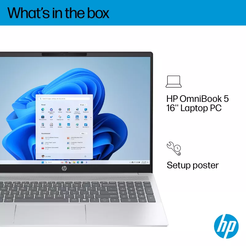 HP OmniBook 5 16-bc1002na AMD Ryzen™ 5 8540U Laptop 40.6 cm (16 inch) Touchscreen 2K 8 GB LPDDR5-SDRAM 512 GB SSD Wi-Fi 6 (802.11ax) Windows 11 Home Silver