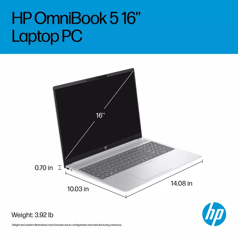 HP OmniBook 5 16-ba1005na Intel® Core™ i3 i3-1315U Laptop 40.6 cm (16 inch) 2K 8 GB LPDDR5-SDRAM 512 GB SSD Wi-Fi 6 (802.11ax) Windows 11 Home Silver